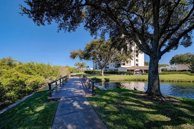 a view of a lake with a yard