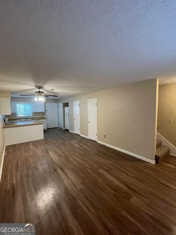 a kitchen with counter top space and appliances