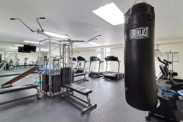 a view of a room with gym equipment