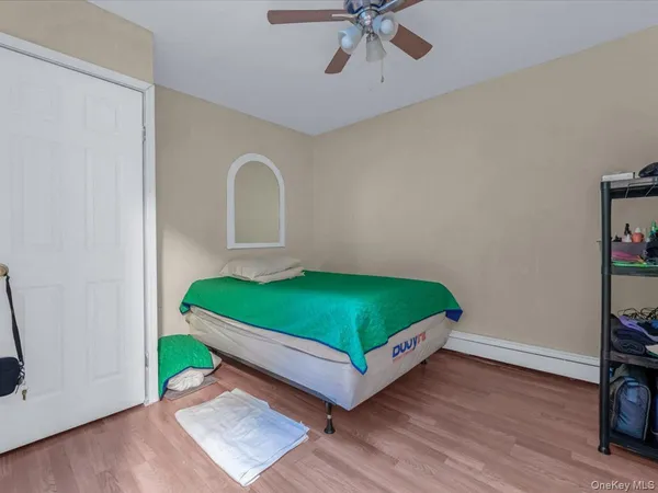 a room with a bed and a window