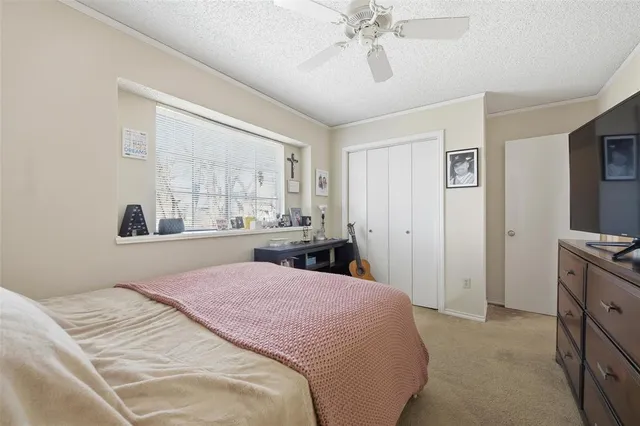 a bedroom with a large bed and a window