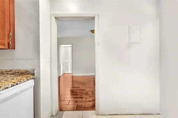 a view of hallway with washer and dryer