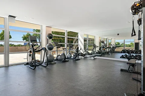 a view of a room with gym equipment