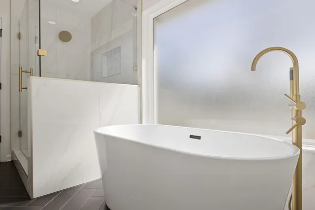 a bathroom with a bathtub