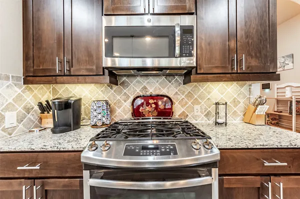 a stove top oven sitting inside of a kitchen