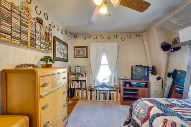 a bedroom with a bed and furniture