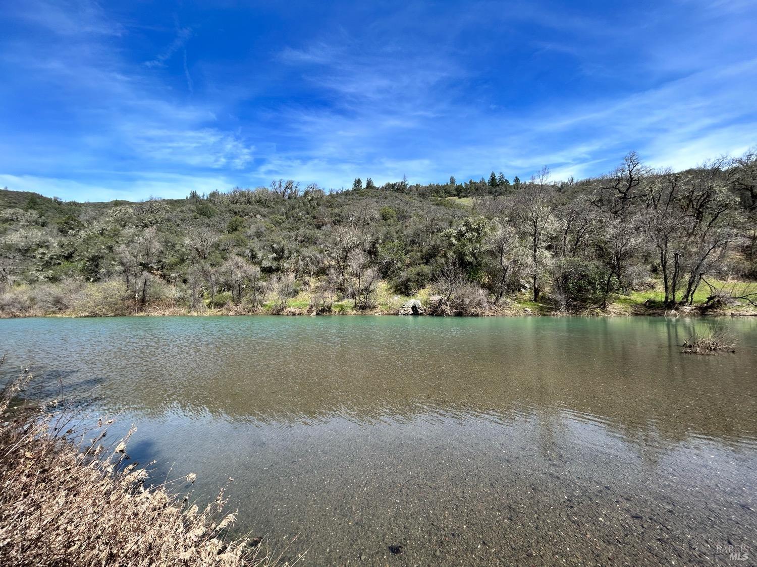 a view of a lake with a mountain in the background