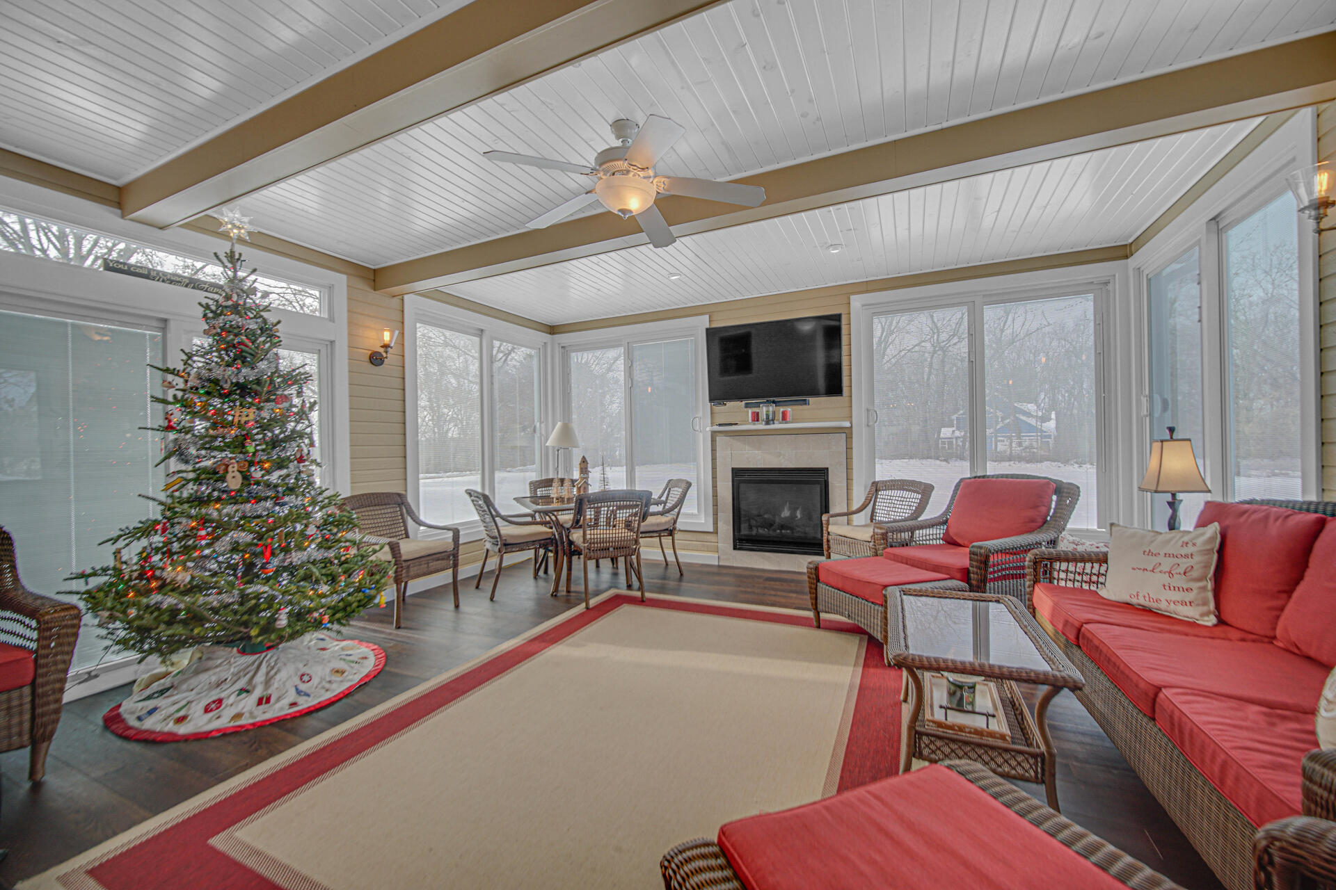 130 Wheatridge Road Valparaiso, IN 46385 - Photo 17 of 38 a living room with furniture fireplace and a flat screen tv