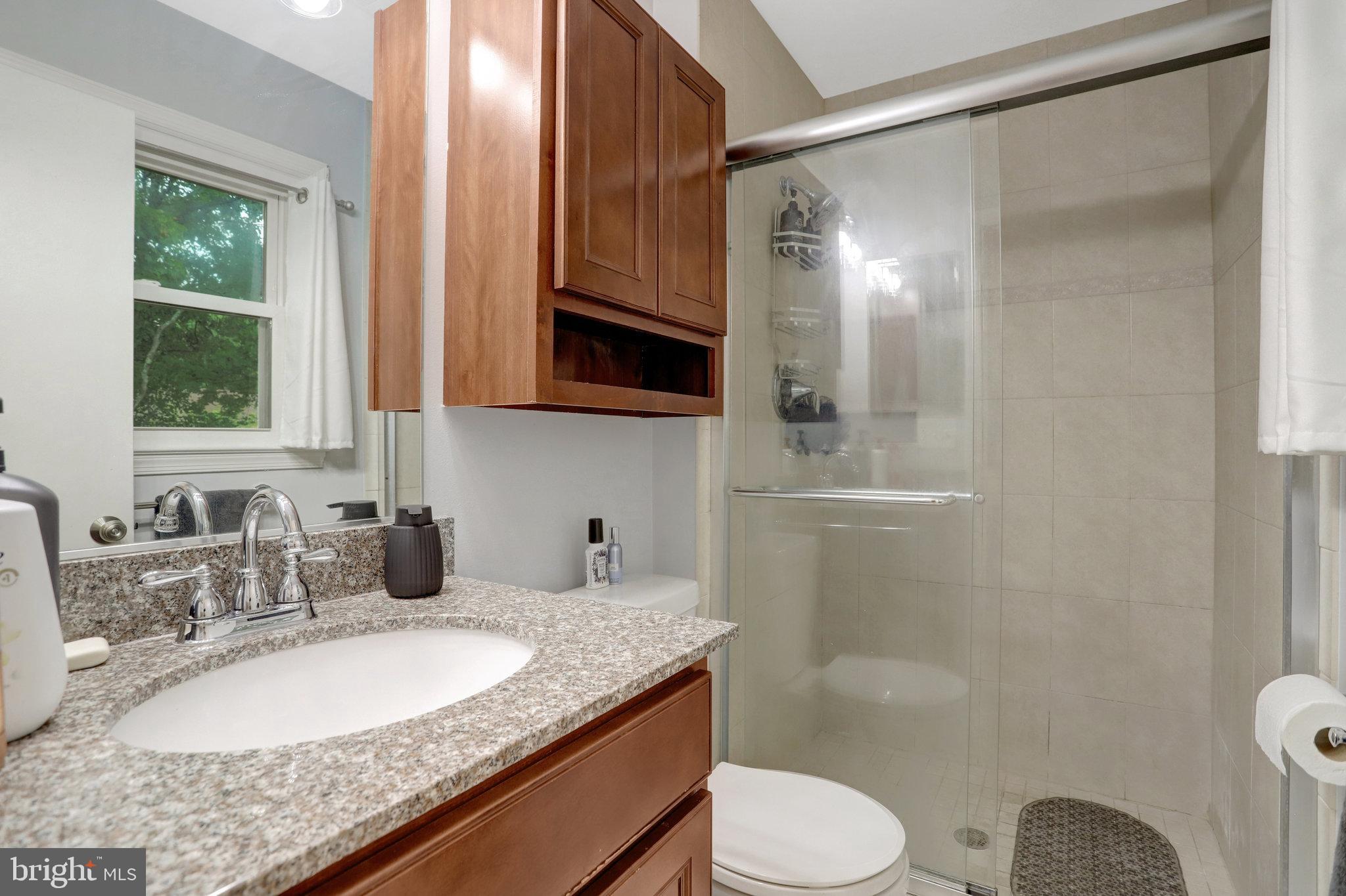 4518 Flintstone Road Alexandria, VA 22306 - Photo 27 of 62 a bathroom with a granite countertop sink toilet and shower