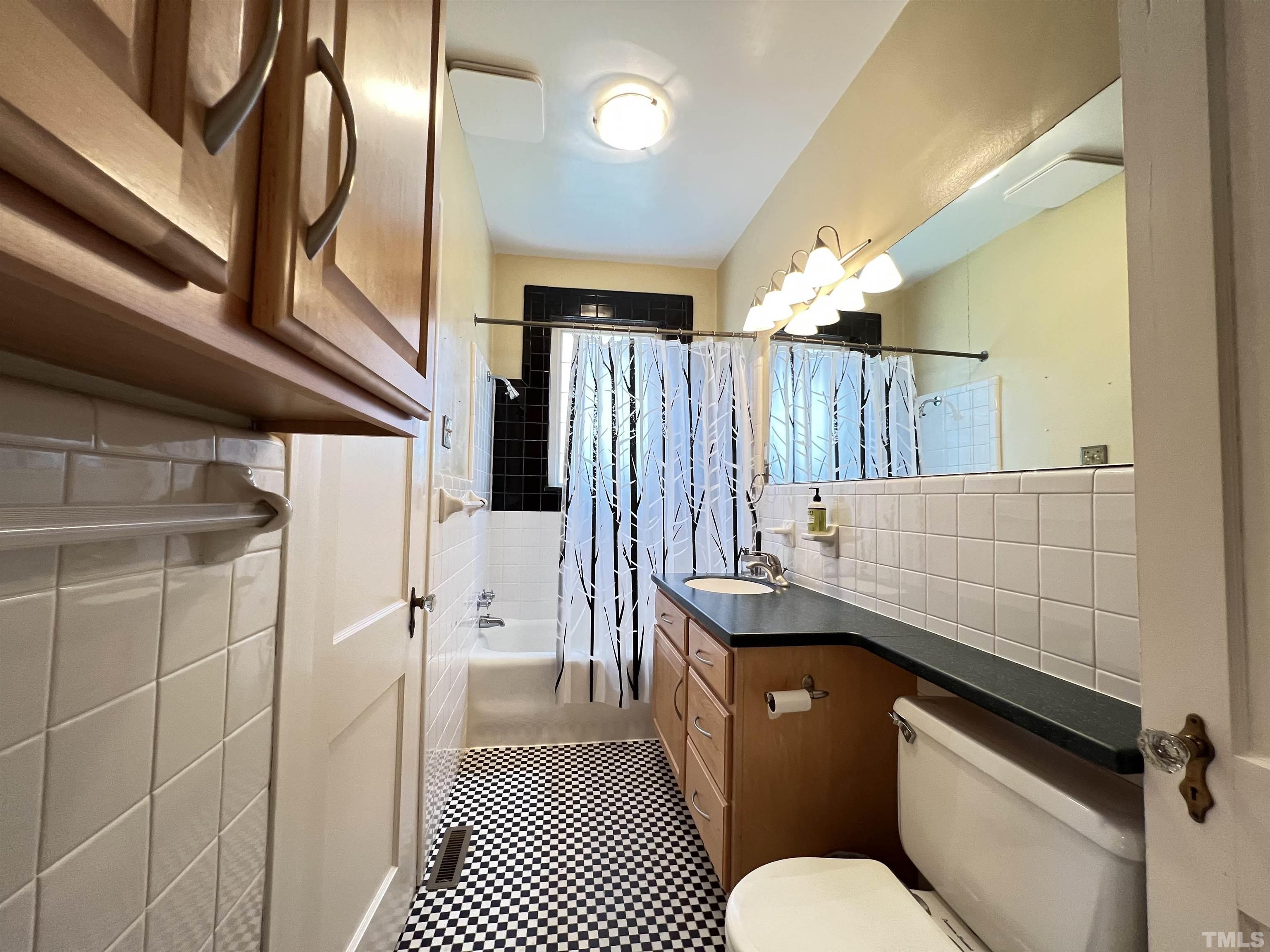 1925 Alexander Road Raleigh, NC 27608 - Photo 42 of 42 a bathroom with a sink a toilet a mirror and shower
