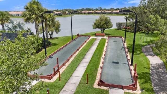 a lake view with a garden