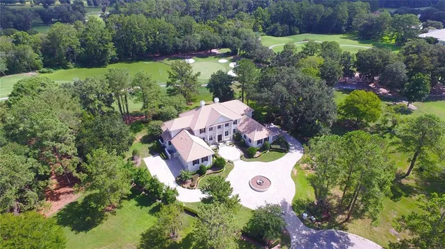 a aerial view of a house with a yard and garden
