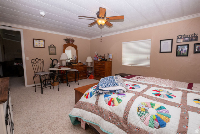 855 East 300 N Street Beaver, UT 84713 - Photo 20 of 44 Carpeted interior space featuring a ceiling fan with light fixture, a window with horizontal blinds, and a built-in closet visible through the doorway
