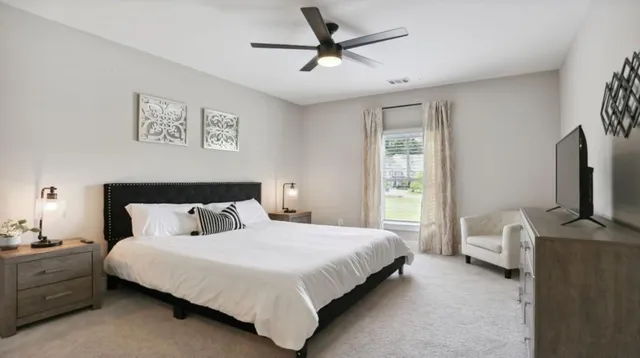 a view of a room with stainless steel appliances