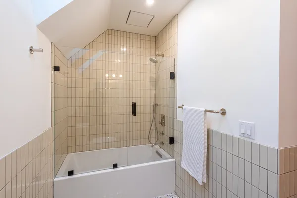 a bathroom with a bathtub