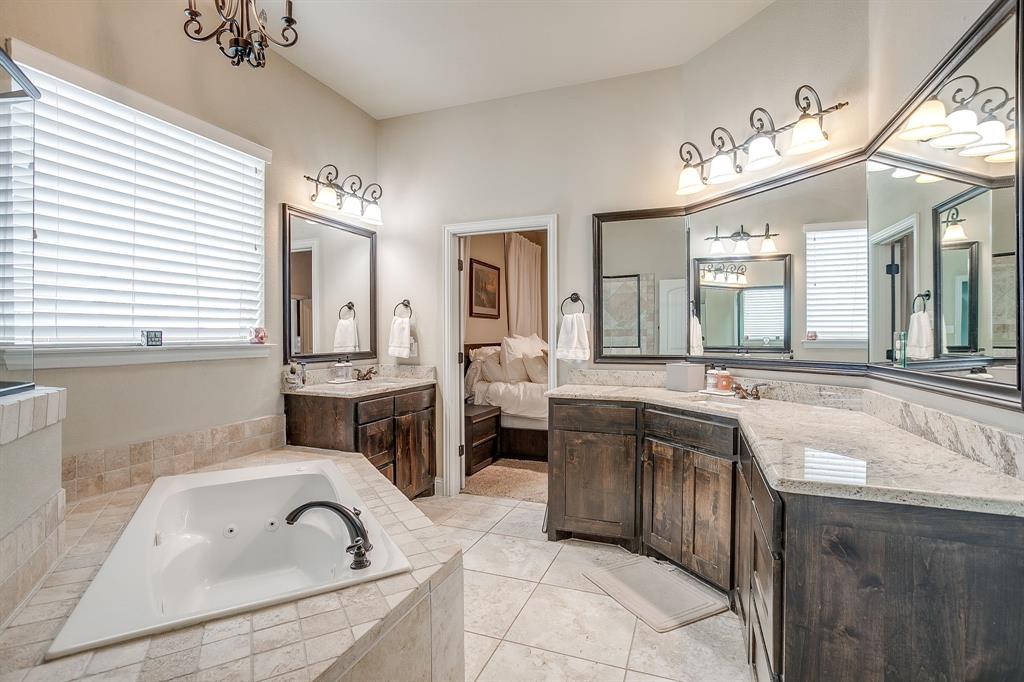 7320 Spring Ranch Court Godley, TX 76044 - Photo 30 of 40 a spacious bathroom with a granite countertop tub sink and mirror
