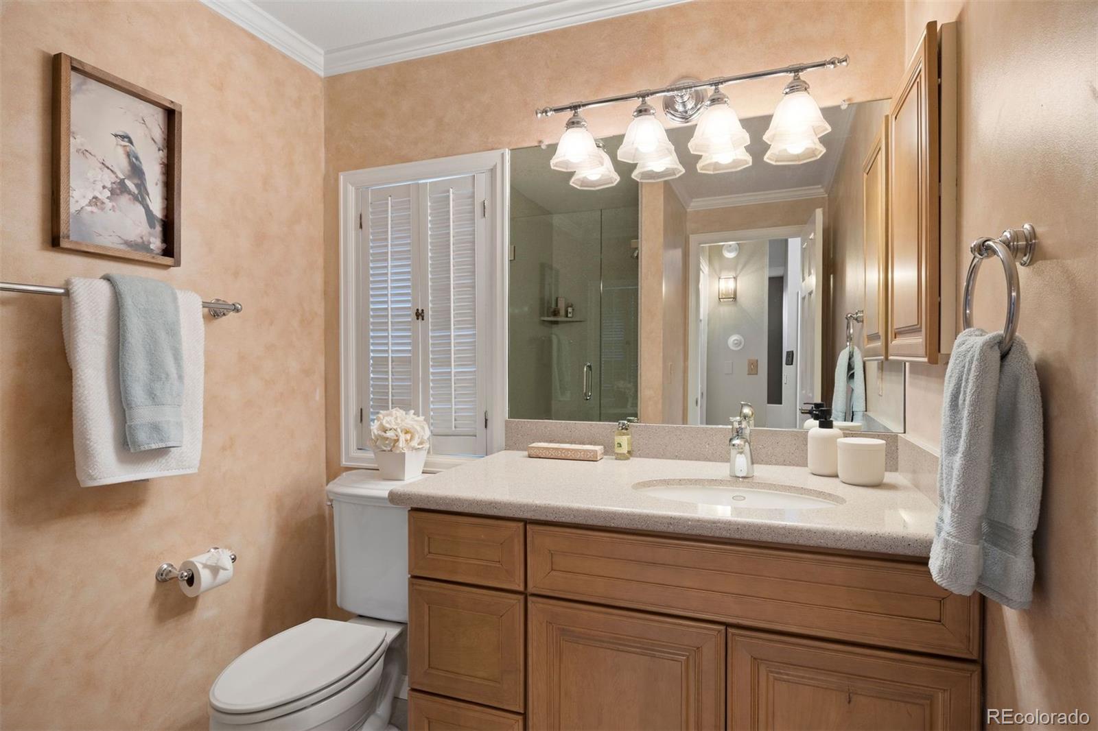 10 Roder Gate Lane Castle Pines, CO 80108 - Photo 17 of 32 a bathroom with a sink vanity granite and toilet