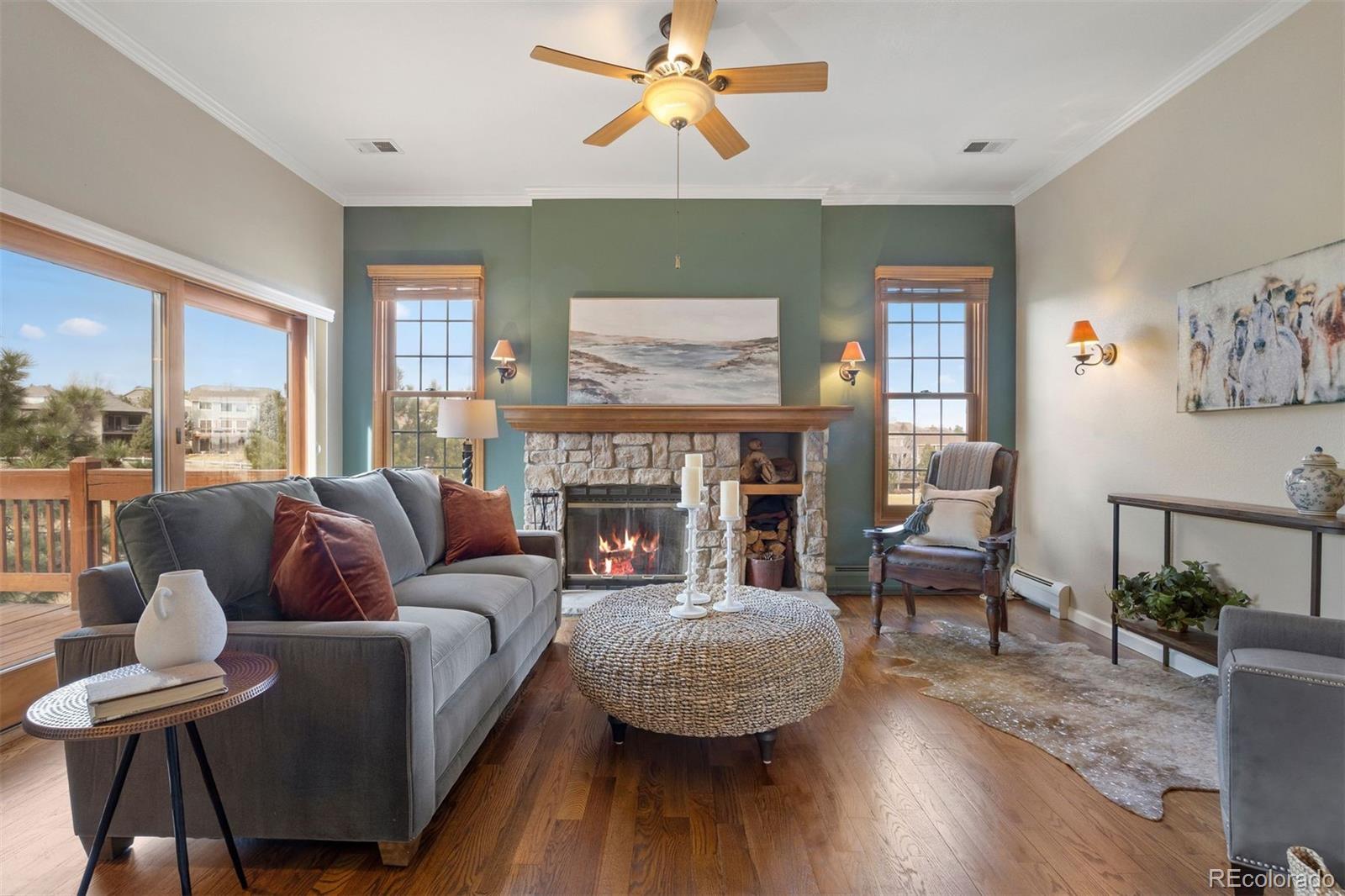 10 Roder Gate Lane Castle Pines, CO 80108 - Photo 3 of 32 a living room with furniture and a fireplace