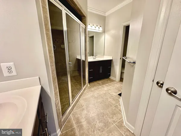 a bathroom with a tub sink shower and a mirror