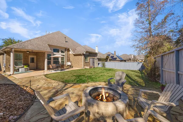 a view of a backyard with trees