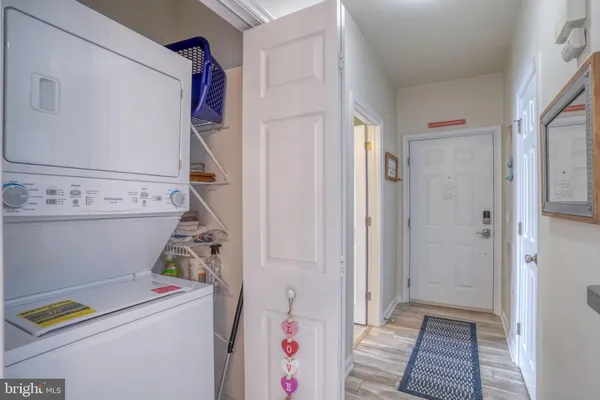 a storage room with a washer and dryer