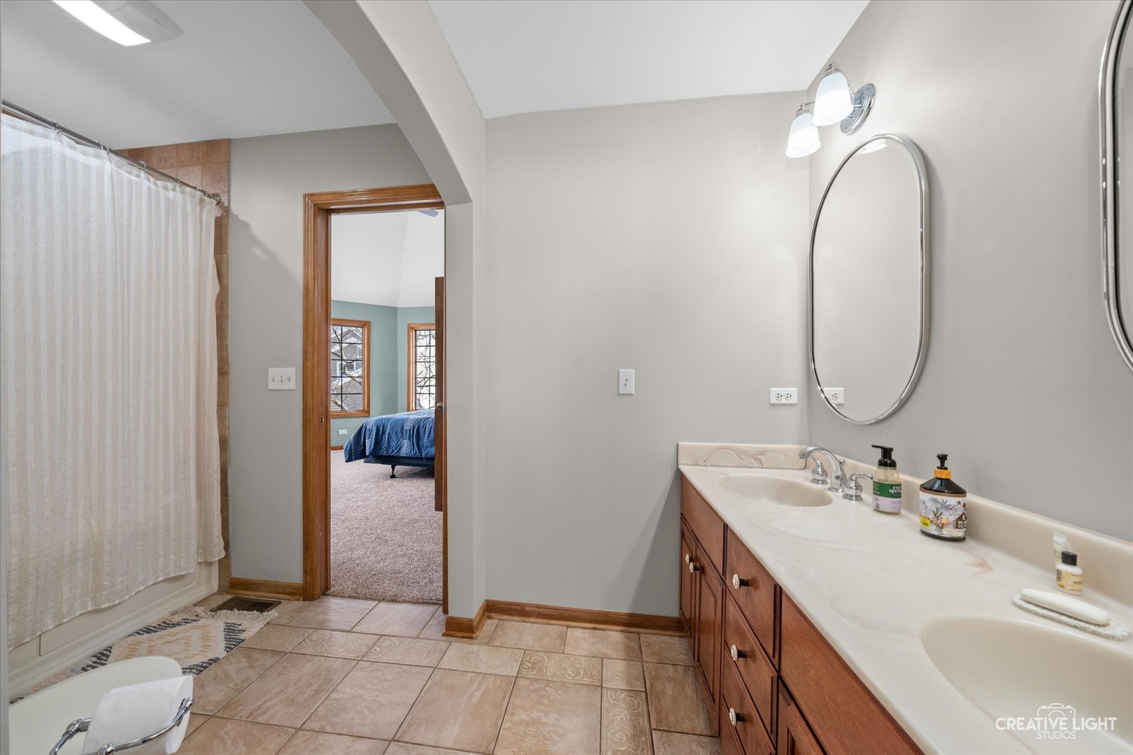 1135 Conan Doyle Road Naperville, IL 60564 - Photo 22 of 47 a spacious bathroom with a double vanity sink and a mirror