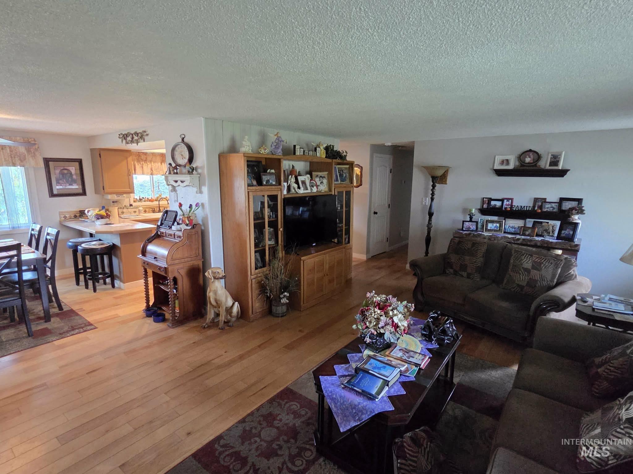 Light wood-finish flooring extends through living areas