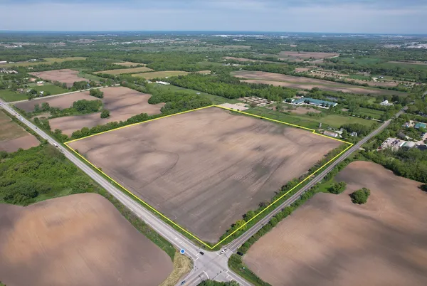 an aerial view of a garden