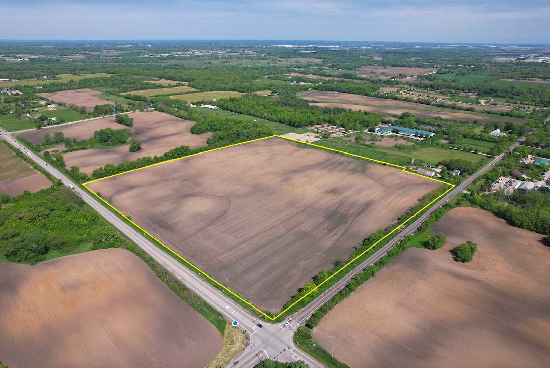 an aerial view of a garden