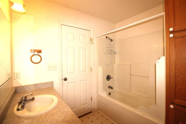 a bathroom with a sink and a shower