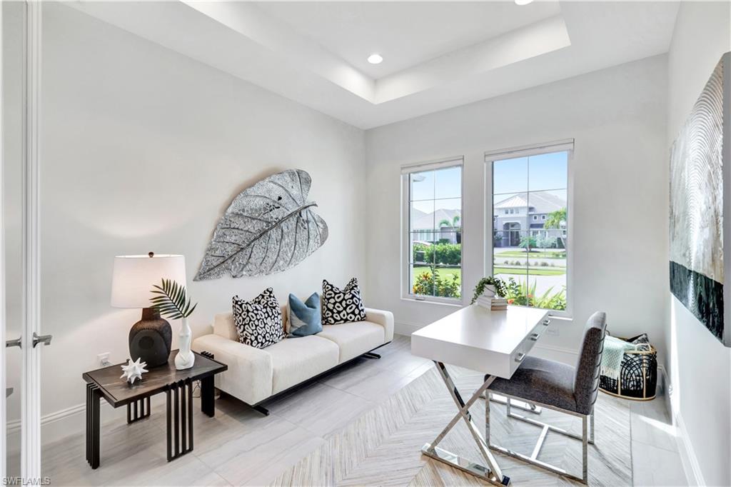 8912 Nevis Way Naples, FL 34112 - Photo 22 of 45 Office space with recessed lighting, a raised ceiling, and light tile patterned floors