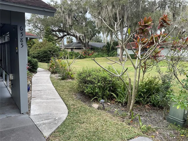 a view of a yard with a house