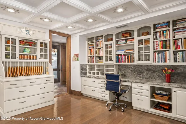 a workspace with wooden floor