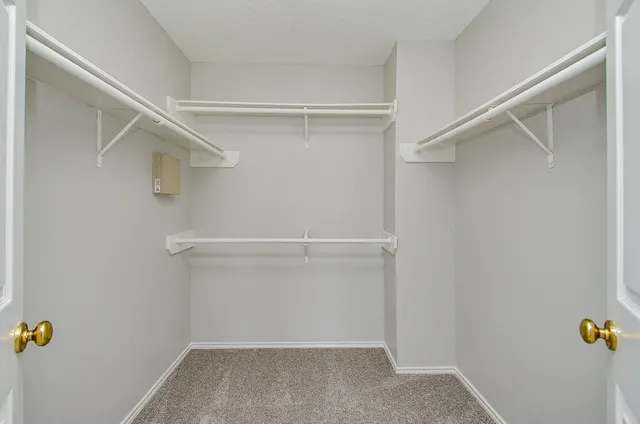 a view of walk in closet with empty racks