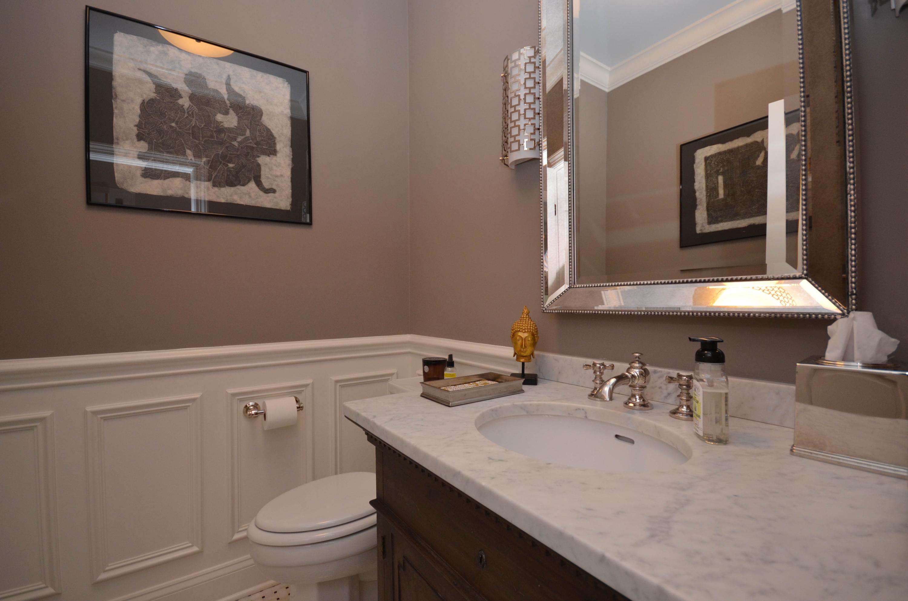 222 Marshall Ridge Road New Canaan, CT 06840 - Photo 18 of 49 a bathroom with a granite countertop sink mirror vanity and toilet