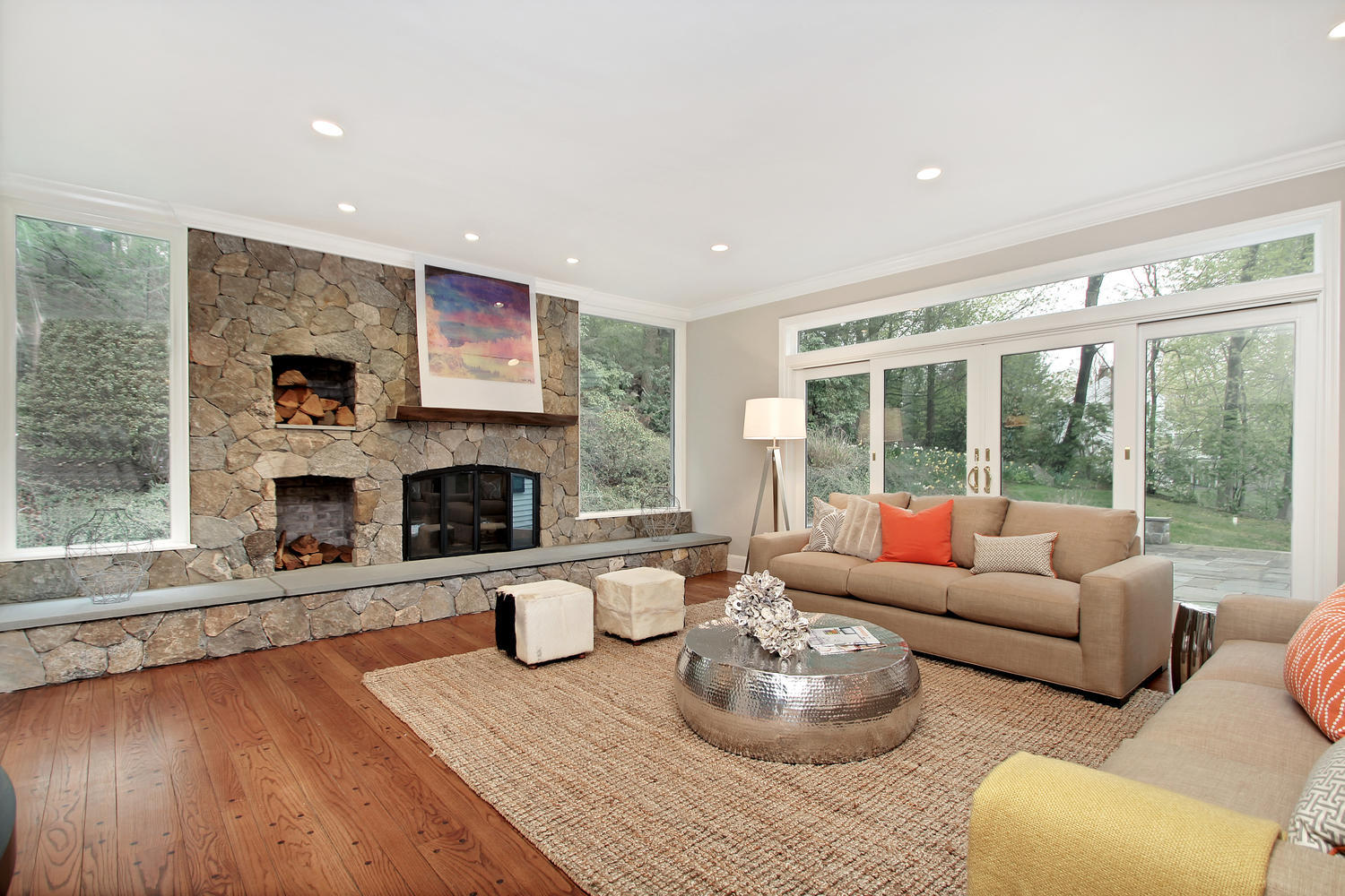 222 Marshall Ridge Road New Canaan, CT 06840 - Photo 6 of 49 a living room with furniture and a fireplace