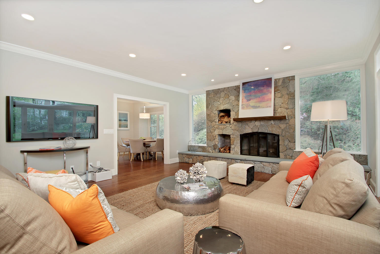 222 Marshall Ridge Road New Canaan, CT 06840 - Photo 8 of 49 a living room with furniture and a fireplace