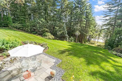 a view of a swimming pool with a yard