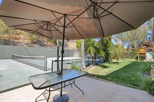 a view of a backyard with a patio