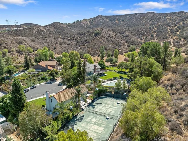 a garden view with a seating space
