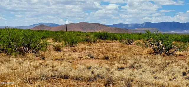 a view of a town with mountains in the background