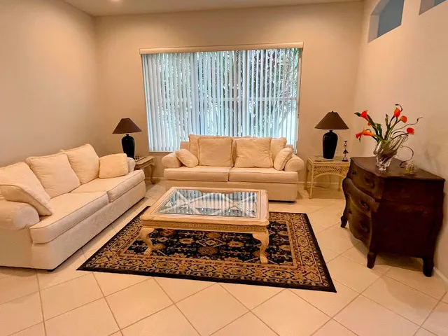 a living room with furniture rug and window
