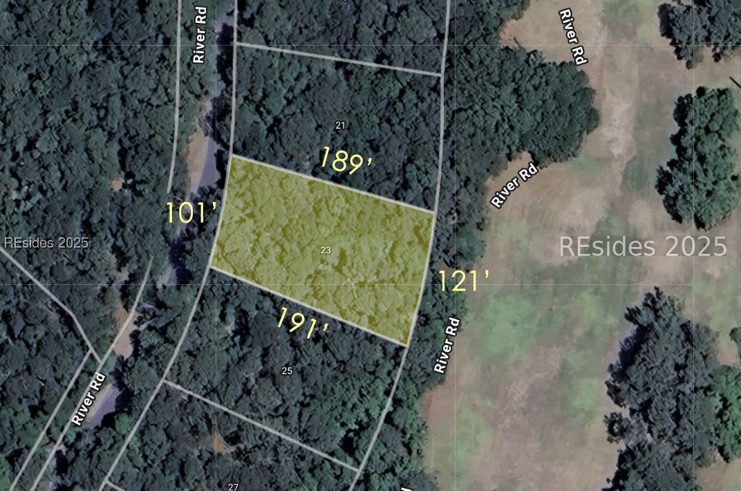 23 River Road Daufuskie Island, SC 29915 - Photo 1 of 1 Parcel shown in yellow, all dims. approx.