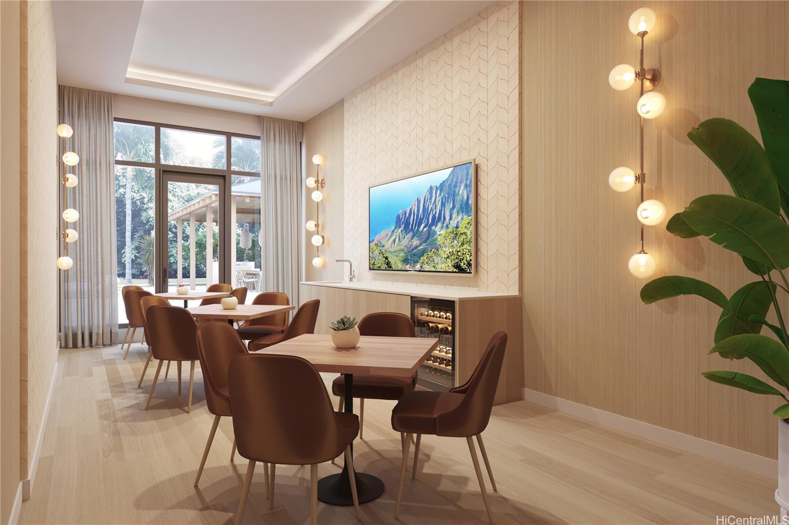 2599 Kapiolani Boulevard, Unit 2817 Honolulu, HI 96826 - Photo 20 of 25 a view of a dining room with furniture a chandelier and wooden floor