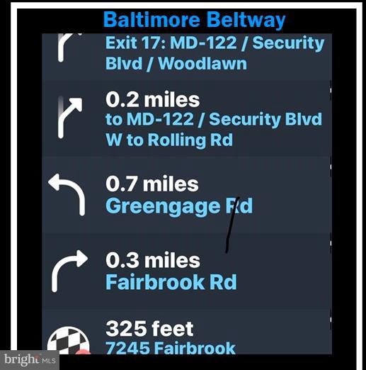 7245 Fairbrook Road Baltimore, MD 21244 - Photo 40 of 40 Directions From Baltimore Beltway