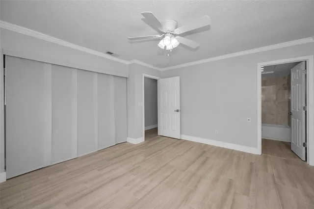 a view of a yard with a large tree and wooden fence