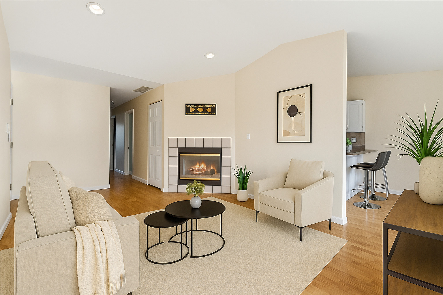 1101 Yorkshire Court, Unit C Elgin, IL 60120 - Photo 2 of 19 a living room with furniture potted plant and a fireplace