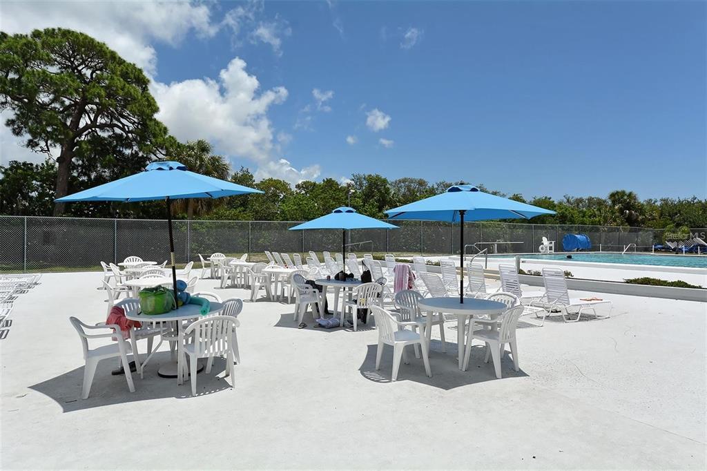 6615 Renssalaer Drive Bradenton, FL 34207 - Photo 19 of 31 a view of a patio with furniture and a table and chairs under an umbrella