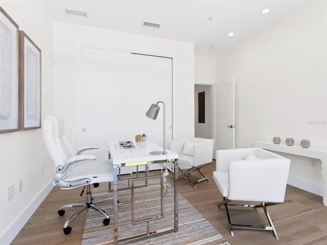 a city view with tall buildings