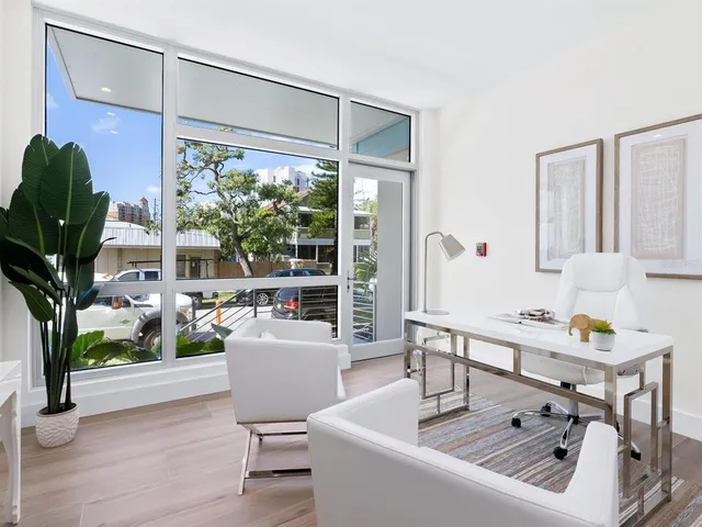 a view of a building and a street
